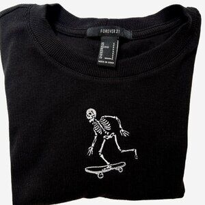 FOREVER 21 BLACK RIBBED SKATEBOARD TOP/T-SHIRT SIZE S
